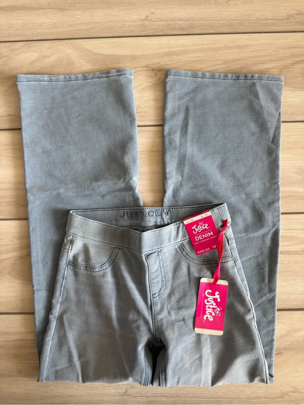 Justice Wide Leg French Terry Jeans Blue Size 14 Slim NWT IN PACKAGE